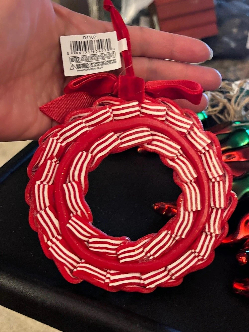 Red & White Striped Holiday Ornament NWT